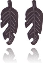 Ear Studs RVS Color Black - Stainless Steel Blad Vorm - Zwart - Sarzor