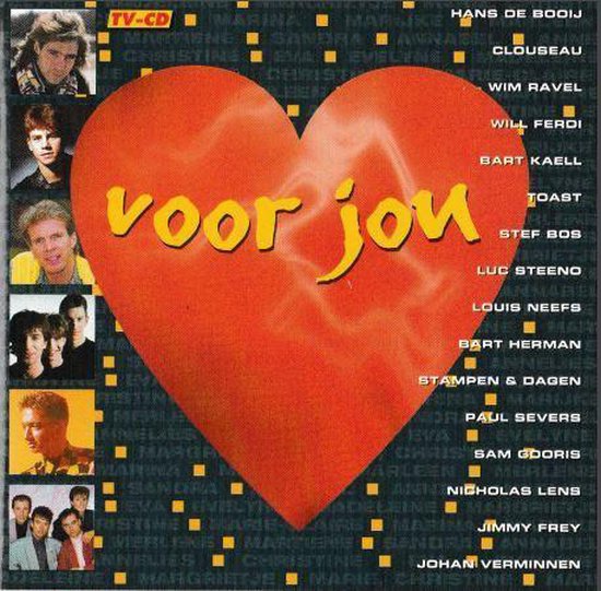 Rood hart met de tekst "voor jou" en collage van artiesten.