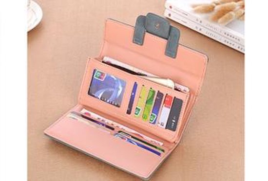 Leatherlook phone wallet - portemonnee met ruimte voor telefoon -  grijsblauw | bol.com