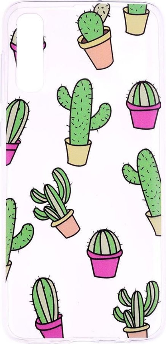 Shop4 - Geschikt voor Samsung Galaxy A70 Hoesje - Zachte Back Case Cactussen Transparant