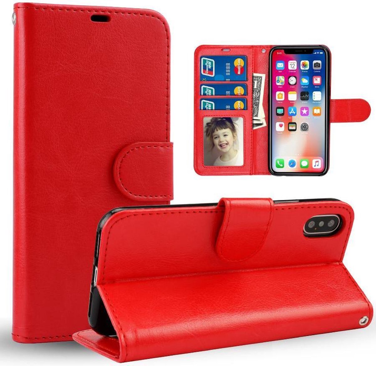 Chique Lederen hybride telefoon hoesje voor iPhone X / XS - rood