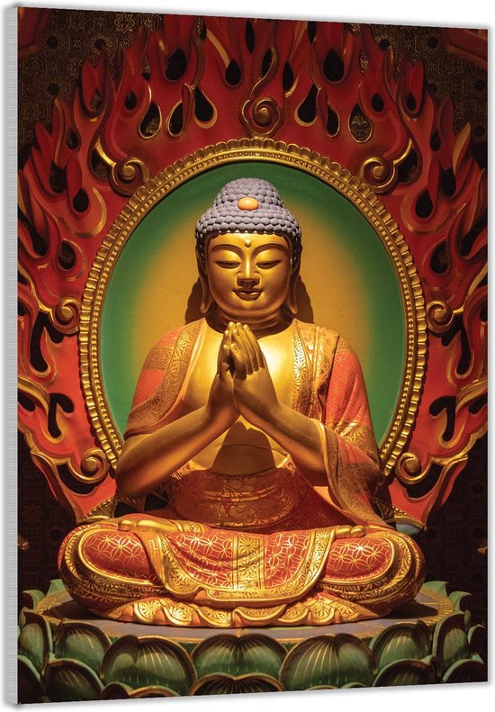 Acrylglas –Gouden Boeddha Beeld– 60x90cm (Wanddecoratie op Acrylglas)