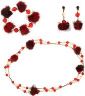 Behave® Set Dame ketting armband oorbellen rood met parels