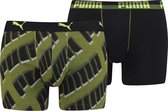 PUMA Heren Basic Boxer 2-pack AOP Wording - Zwart/Grijs/Groen - Maat XL