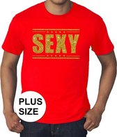 Grote maten Sexy t-shirt - rood met gouden glitter letters - plus size heren XXXL