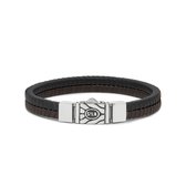 SILK Jewellery - Zilveren Armband - Chevron - 157BBR.19 - bruin/zwart leer - Maat 19