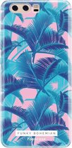 Huawei P10 hoesje TPU Soft Case - Back Cover - Funky Bohemian / Blauw Roze Bladeren