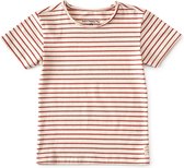 Little Label - baby raw edge t-shirt jongens - brick stripe - maat: 80 - bio-katoen