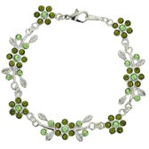 Armband zilver-kleur met groene bloemetjes
