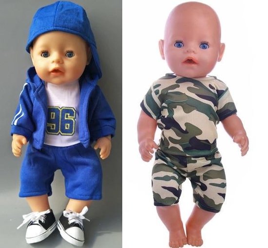 Poppenkleding, geschikt voor Baby Born pop, Stoer Blauw + Leger pakje |  bol.com