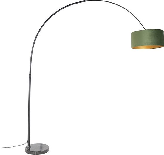 Foto: Qazqa xxl moderne booglamp vloerlamp staande lamp met kap 1 lichts h 2250 mm zwart goud woonkamer slaapkamer