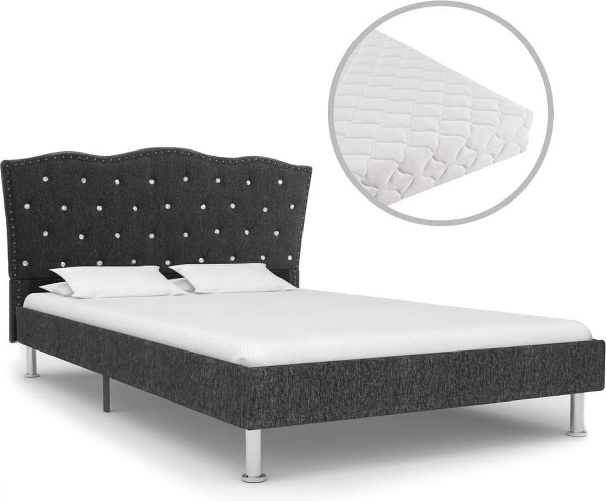 vidaXL Bed met matras stof donkergrijs 140x200 cm