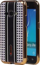 Coque arrière en TPU M-Cases Marron Violet Check Design pour Samsung Galaxy J1 2016