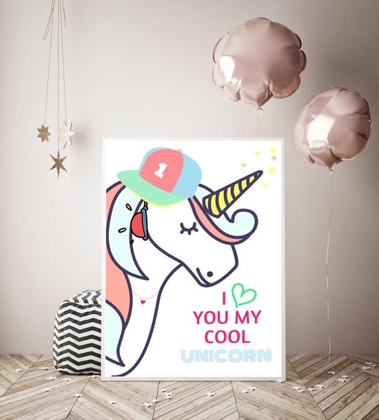 Foto poster met een unicorn of eenhoorn, 50x70 cm , fotolijst inbegrepen