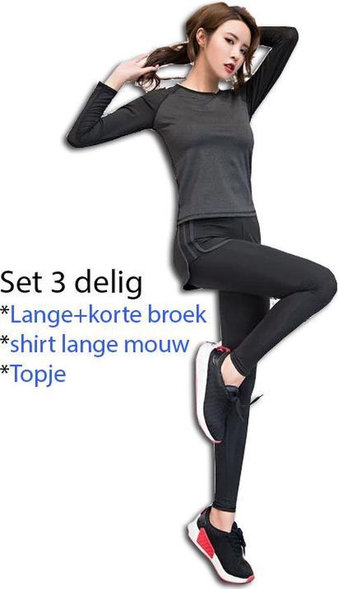 Fitness Yoga wear kleding set 3 stuks rek Katoen / Nylon ademend maat M  zwart | bol.com