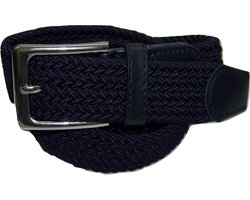 Donkerblauw - Elastische Comfort Riem - maat 150 cm - Gevlochten - 100% elastisch - Nikkelvrije Gesp
