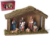 Kerststal hout groot met 7 figuren (6308) 30cm
