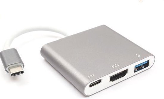 Concentrateur USB-C argent avec HDMI, USB 3.0 et USB-C