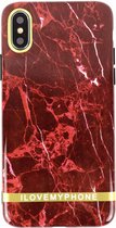 Luxe Chic Marmer Back Cover voor Apple iPhone X - iPhone XS - Case - Bordeaux Rood - Goud - Soft TPU Zacht Hoesje