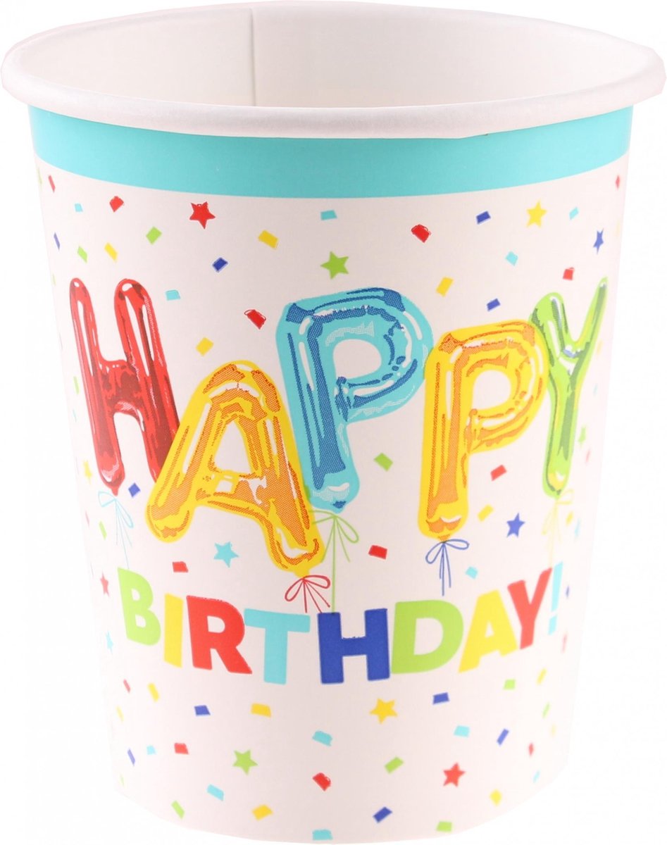 Haza Original Feestbekers Happy Balloon Birthday 25cl 8 Stuks