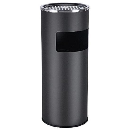 Jago® Staande asbak met vuilnisemmer - 30 liter, van roestvrij staal/ijzer, 2-in-1, met binnenemmer, deksel, outdoor, 25x60,5 cm, kleurkeuze - asbak, staande asbak met vuilnisbak, afvalemmer (zwart