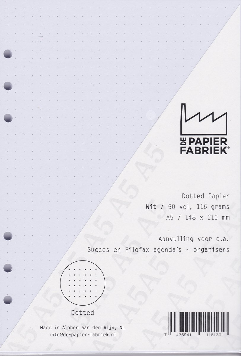Aanvulling Dotted 116g/m² Wit Notitiepapier voor A5 Succes Filofax of Kalpa Organizers 100 Pag + Planner