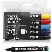 Glas- & Porseleinstiften, Lijndikte 1-3 mm, Semi-dekkend, Standaardkleuren, 6 Stuk