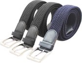 Triple pakket Elastiek – 2 Zwart en 1 Blauw Elastische Comfortabele Riem – Gevlochten . Totale lengte 130 cm. Merk: Safekeepers