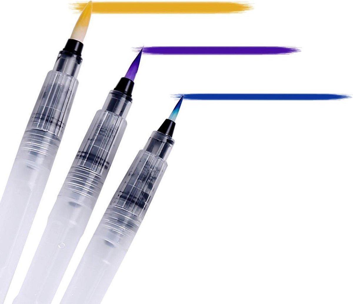 CreaTime Water Brush Pennen – Set van 3 – Brushlettering Pen / Penseel – Waterverf Penselen