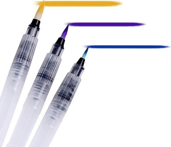CreaTime Water Brush Pennen - Set van 3 - Brushlettering Pen / Penseel - Waterverf Penselen
