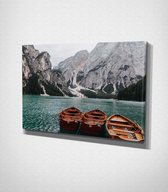 Pragser Wildsee, Italy - 100 x 70 cm - Landschap - Schilderij - Canvas - Slaapkamer - Wanddecoratie  - Slaapkamer - Foto op canvas