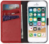 iPhone SE / 5 / 5s Hoesje met Pasjeshouder - Selencia Echt Lederen Booktype - Rood