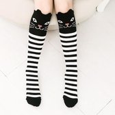 Kniekousen meisjes – 1 paar lange sokken poes zwart-wit – meisjessokken – 6-12 jaar – elastisch katoen