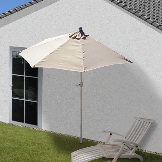 Halve parasol muurparason balkon parasol Creme met voet 270 cm | bol.com