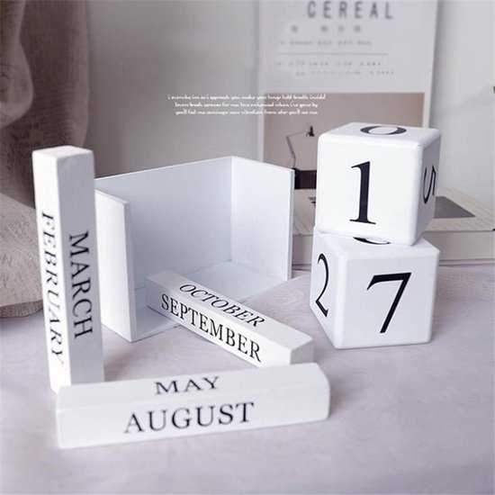 Houten Blok Kalender Wit (10 cm 5 cm 4 cm) KLEIN