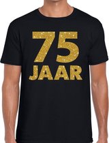 75 jaar goud glitter verjaardag t-shirt zwart heren - verjaardag / jubileum shirts S