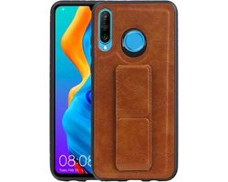 Grip Stand Hardcase Backcover voor Huawei P30 Lite / Nova 4E Bruin