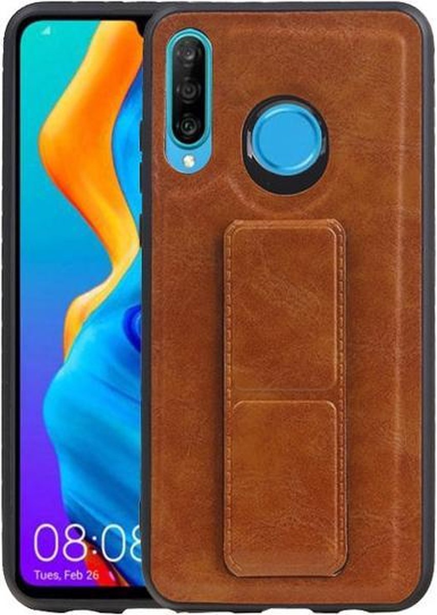 Grip Stand Hardcase Backcover voor Huawei P30 Lite / Nova 4E Bruin