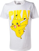 Pokémon Pikachu Pika! T-Shirt met Verhoogde Print Wit/Geel, Maat: M