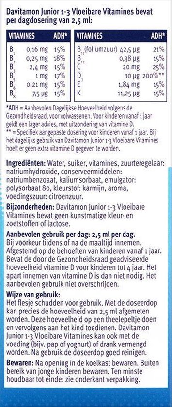 Davitamon Junior 1+ vloeibare vitamines - multivitamine kinderen - framboos - 100 ml