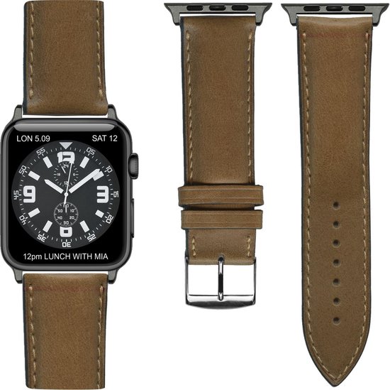 Italiaans leder Top kwaliteit Apple watch horlogebandje Honing (38mm)  zwarte adapter