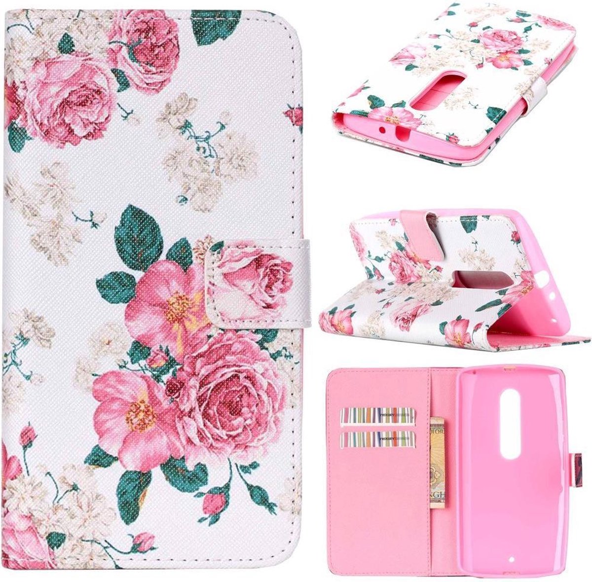 iCarer Flowers print wallet case hoesje Motorola Moto X Style