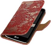 Lace Bookstyle Wallet Case Hoesjes Geschikt voor LG K4 Rood