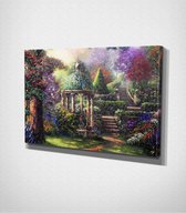 Garden With Gazebo - 100 x 70 cm - Schilderij - Canvas - Slaapkamer - Wanddecoratie  - Slaapkamer - Foto op canvas