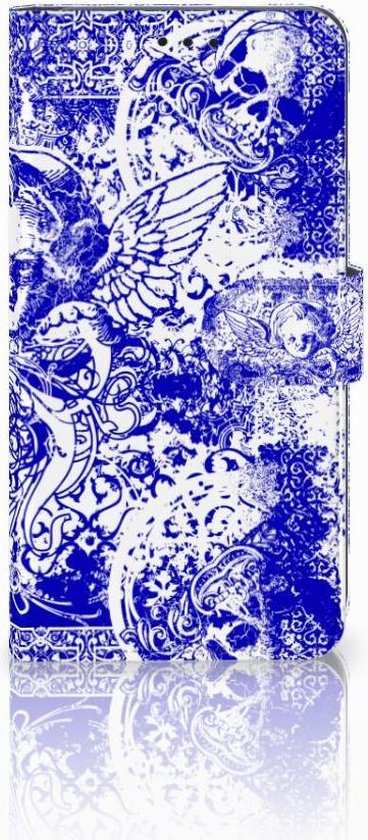 Geschikt voor Samsung Galaxy A7 (2018) Bookcase Hoesje Angel Skull Blue