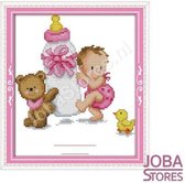 Borduur Pakket "JobaStores®" Baby Roze 11CT Voorbedrukt (26x32cm)