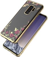 Samsung Galaxy S9 Plus transparant siliconen hoesje bloemen/vlinders goud