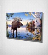 Moose - Painting Canvas - 100 x 70 cm - Schilderij - Canvas - Slaapkamer - Wanddecoratie  - Slaapkamer - Foto op canvas