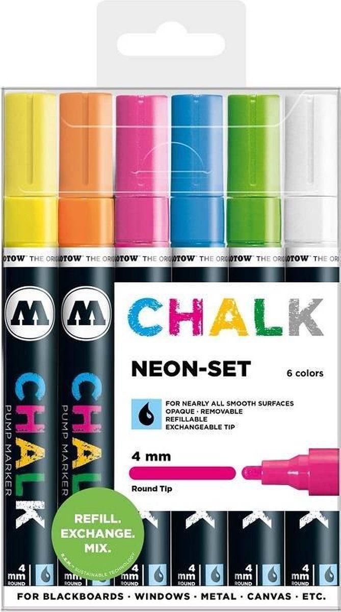 Molotow Chalkmarker 4mm round set neon - set van 6 stuks