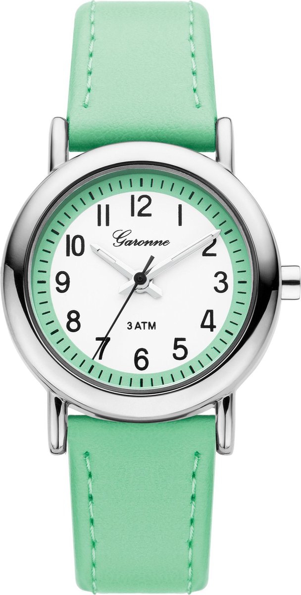 Garonne kinderhorloge 27 mm metaal-leder zilverkleurig-mintgroen KV31Q467